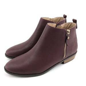 Journee Collection Burgundy Ankle Boots with Gold Zipper